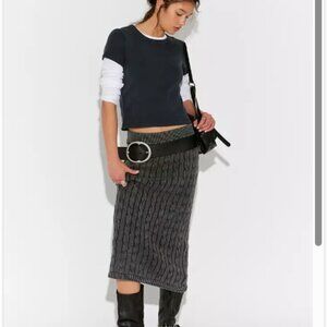 NWT Free People Polo Cable Knit Midi Skirt in Washed Black in Size XS